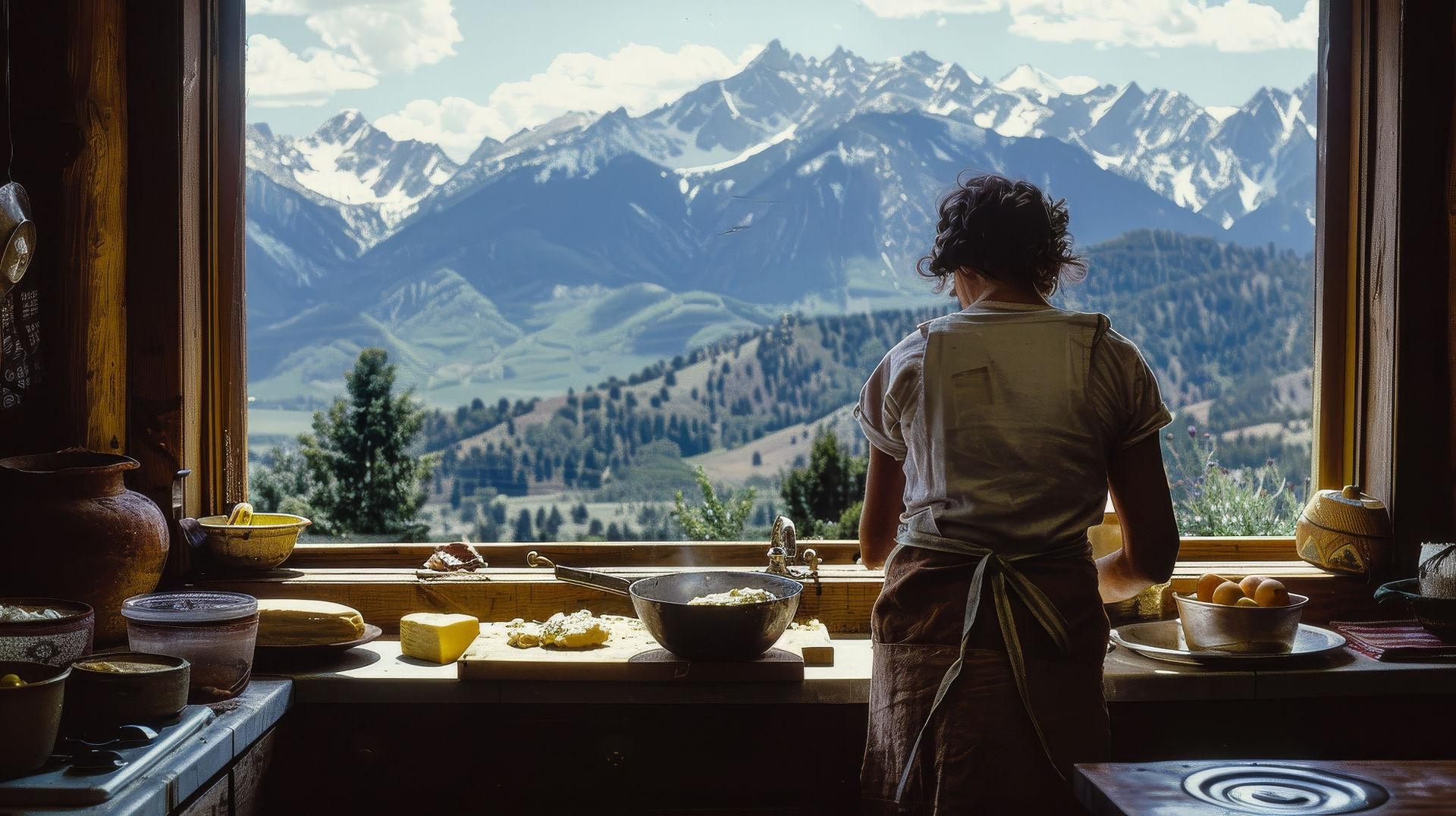 Cooking with a view of the mountains