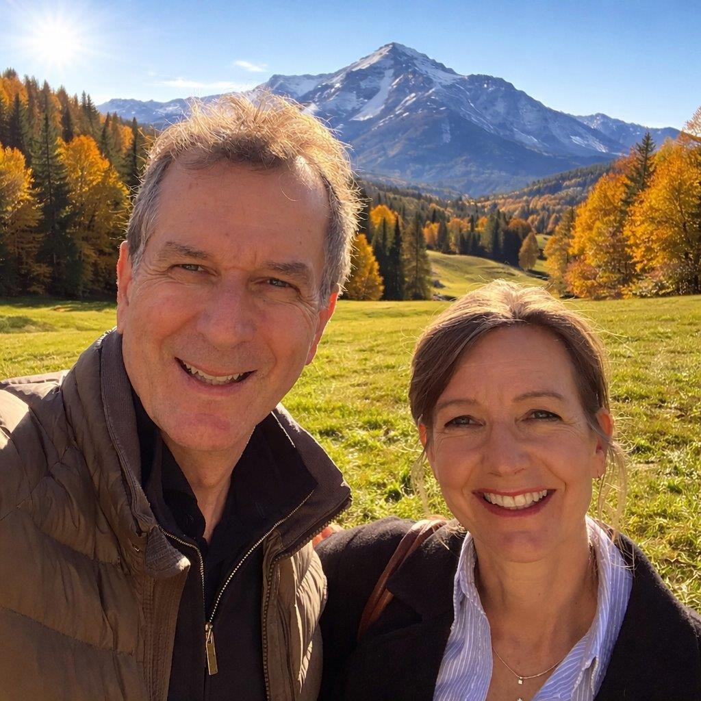 Portrait of the hosts Markus and Brigitte Schneider in autumn.