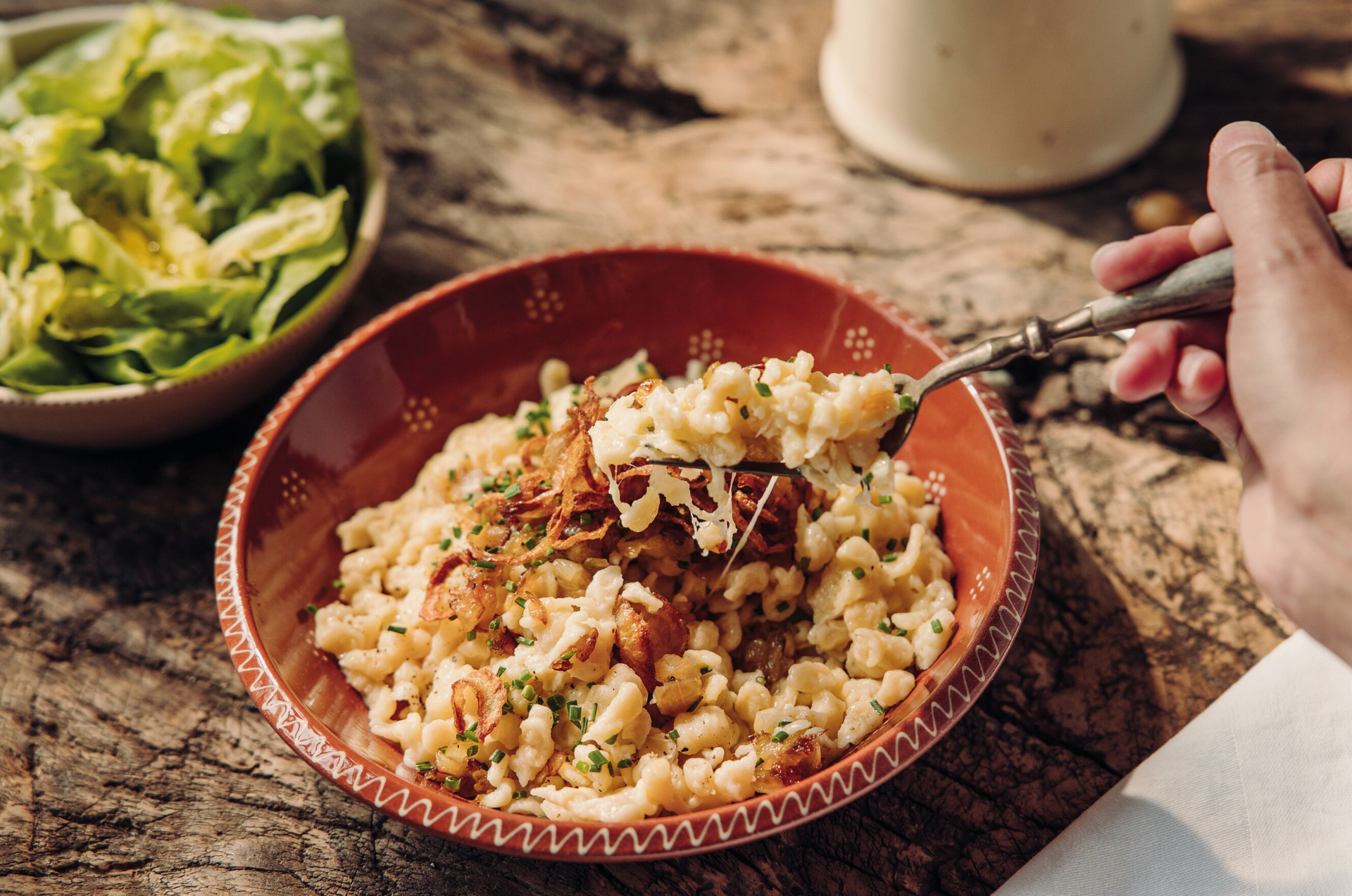 Allgäu Kässpätzle in the restaurant of Hotel Bavaria Oberstaufen.